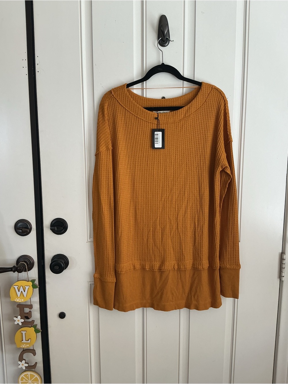 NWT We The Free Golden Mustard South Side Waffle-Knit Thermal Long Sleeve Top XS